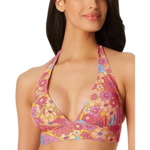 Jessica Simpson Women's Rendevous Halter Swimsuit Mix & Match Print Pink Size S - Picture 3 of 5